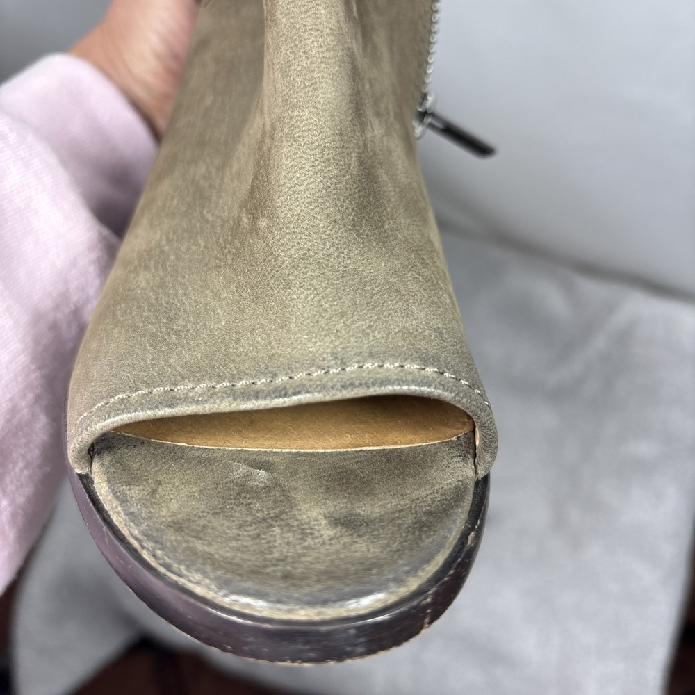 Frye Gray Leather Peep Toe Booties Danika 3478035 Heeled Ankle Boots Size 6.5 M - Picture 13 of 16